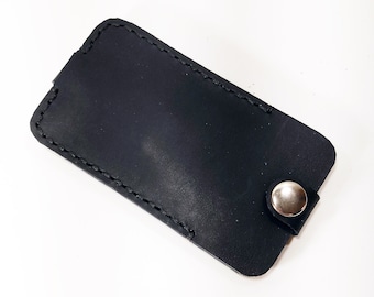 Leather key holder, handmade dark blue leather case with silver key ring, great gift for men, great gift for women.
