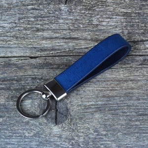 Handmade Blue Leather Key Chain: Personalized Key Fob