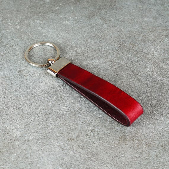 Handmade Red Leather Keychain, Personalized Key Fob - Etsy