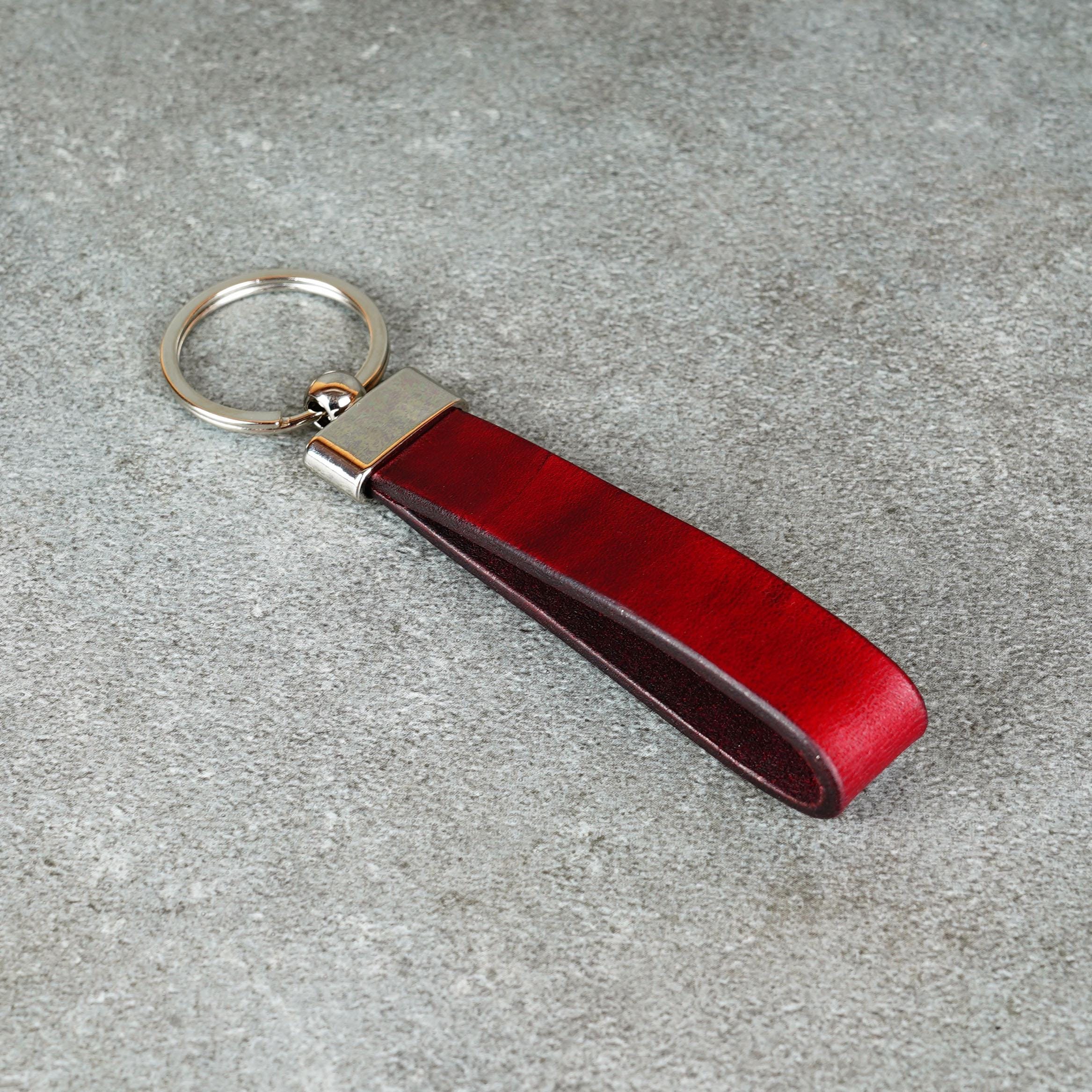 Handmade Red Leather Keychain, Personalized Key Fob - Etsy