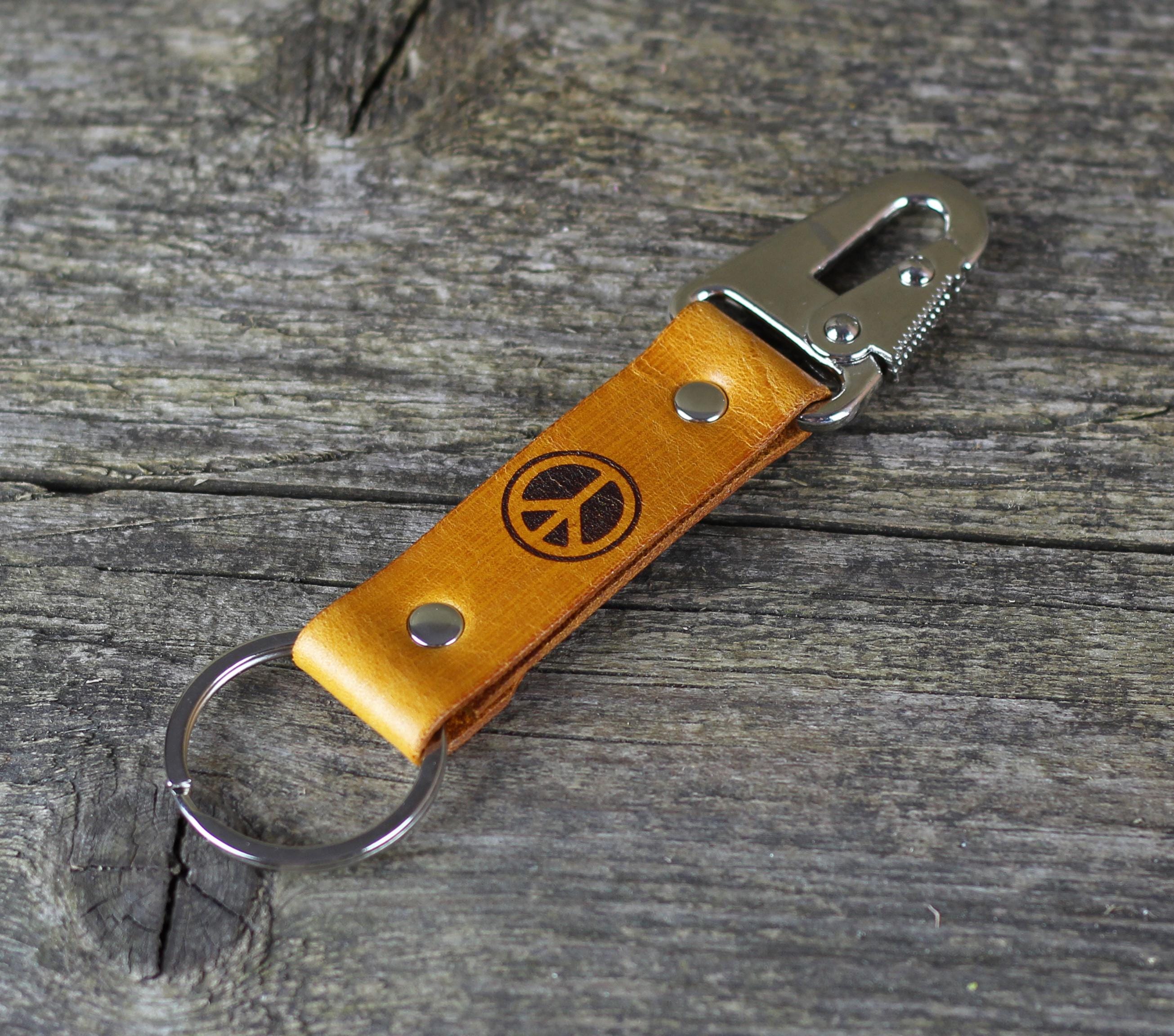 Peace Sign Leather Keychain: Personalized Hippie Keyring - Etsy