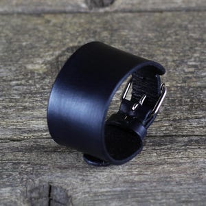Handmade Black Leather Cuff Bracelet: Italian Leather, Rocker Style