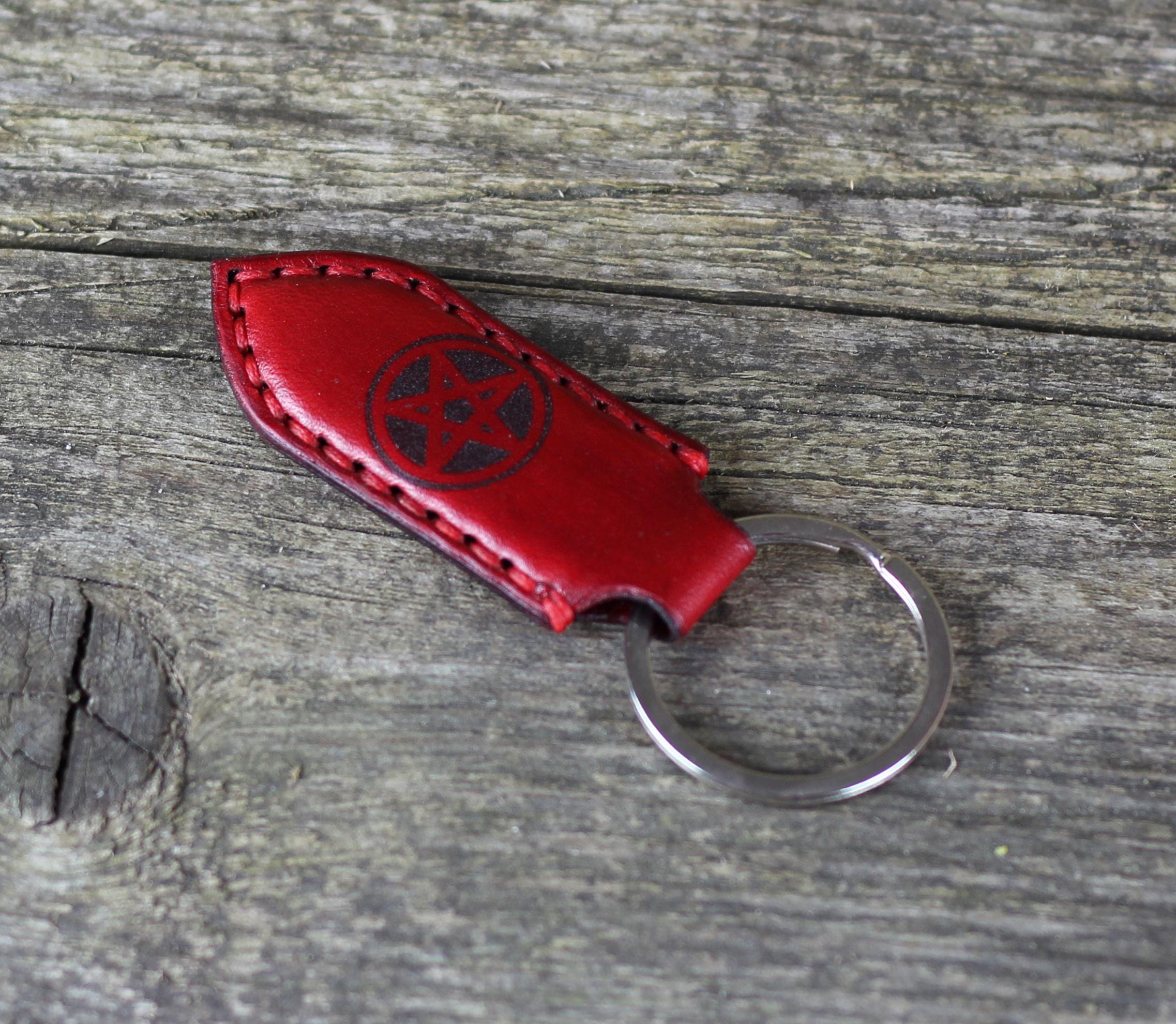 Pentagram - Leather Key Chain, Pentacle Keychain, Satan Keyring, Wicca ...