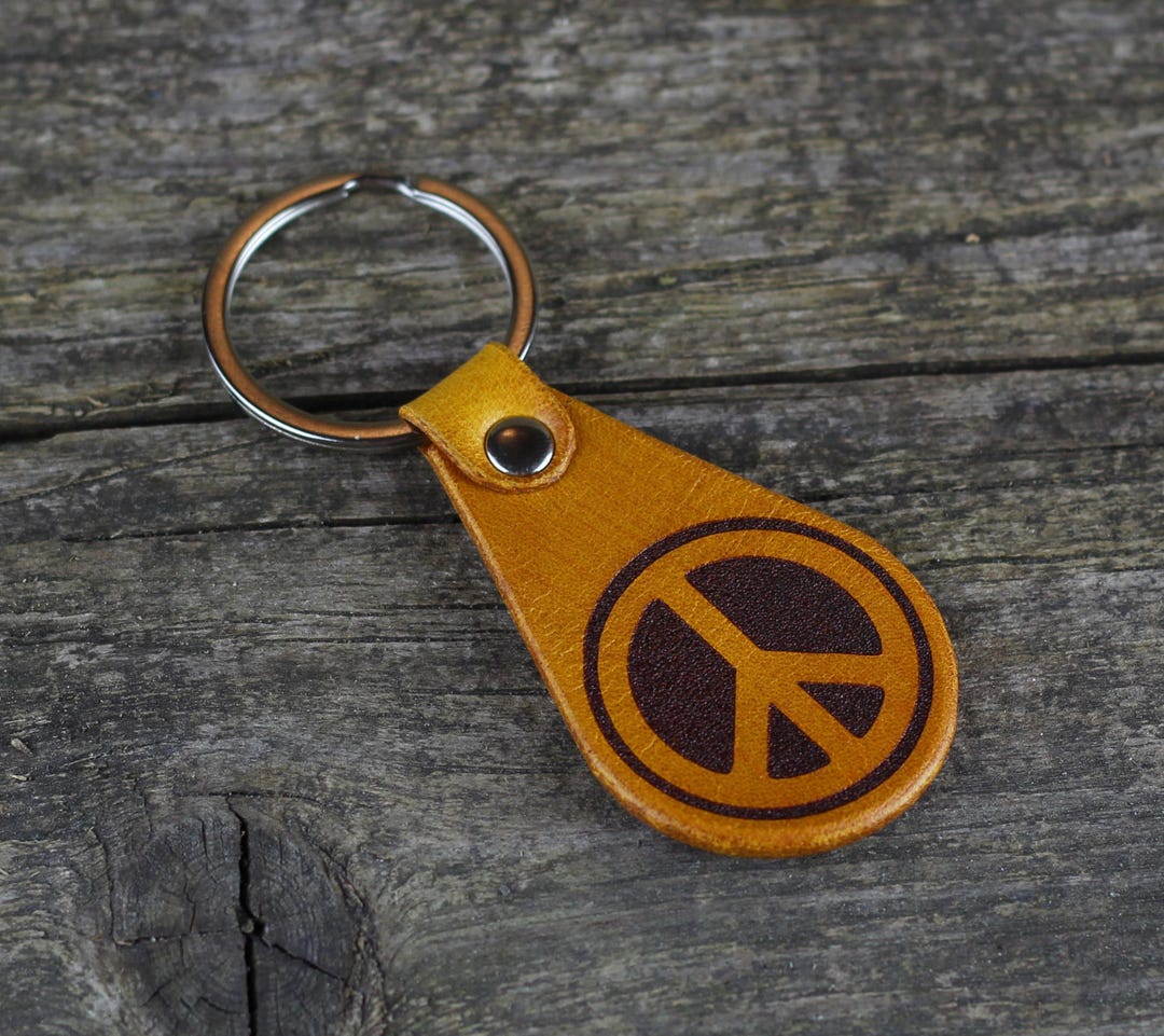 Leather Peace Sign Keychain: Hippie Key Fob - Etsy