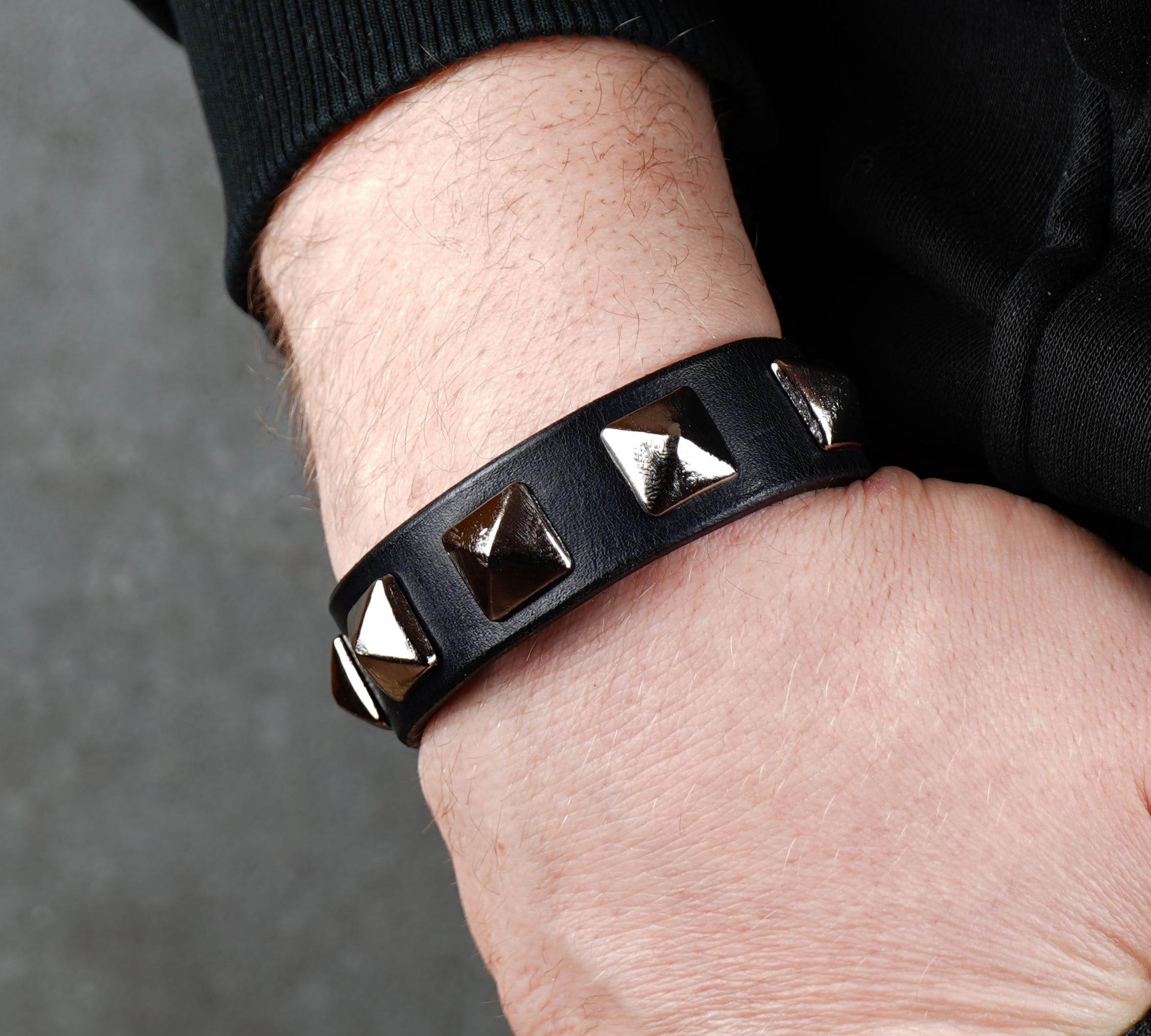 Handmade Black Leather Spike Cuff Bracelet - Etsy