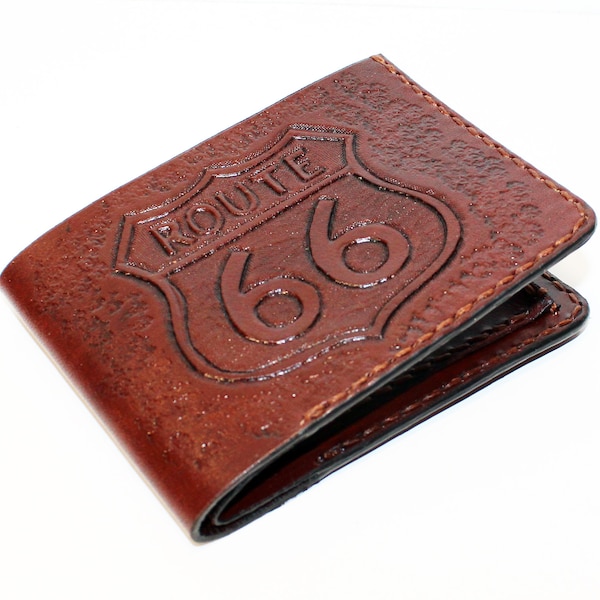 ROUTE66! Leder Portemonnaie mit ROUTE 66, Brieftasche für Männer, Kreditkartenbörse, Geschenk für Männer.