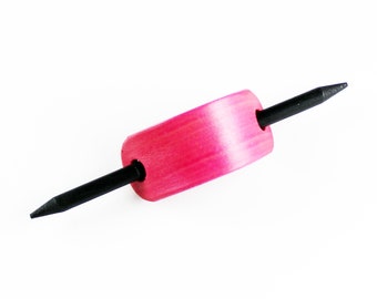 Handcrafted Pink Leather Hair Slide with Wooden Stick
