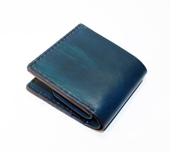 ABYS Genuine Leather Card Holder - Slim Blue Credit Card Wallet With Button Closure
