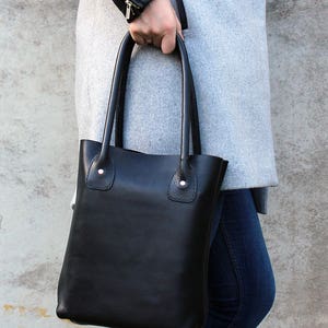Leather Tote Bag Black Bag Leather Shopper Bag Everyday - Etsy