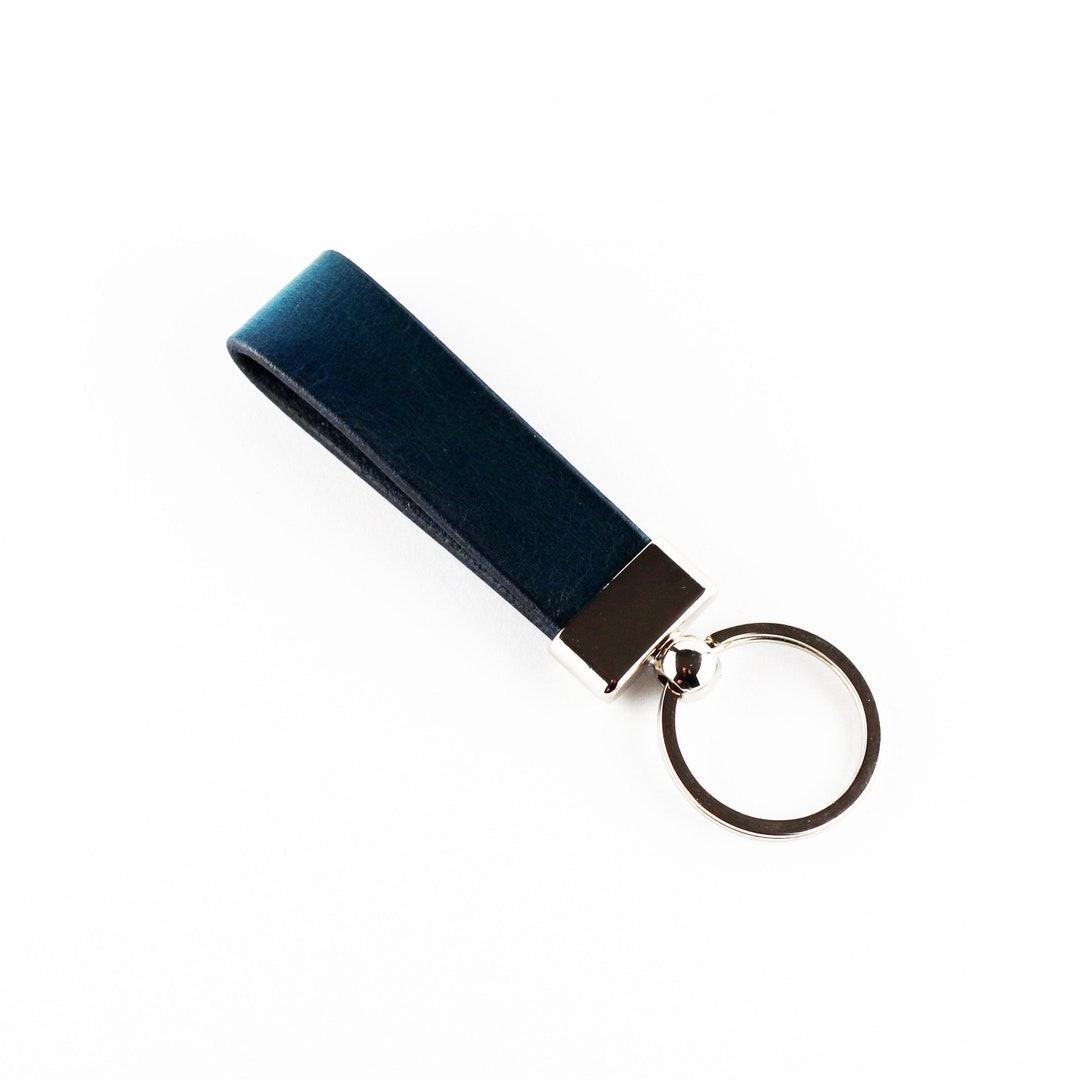 Leather Key Chain, Leather Key Fob, Handmade Blue Key Chain