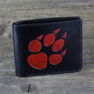 Cartera de piel con huella de lobo, gran artículo de piel, cartera de hombre, cartera para tarjetas de crédito, regalo para hombre.