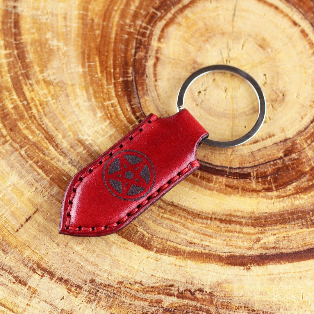 Satan Key Pentagram Leather Key Chain, Pentacle Keychain, Satan Keyring, Wicca ...