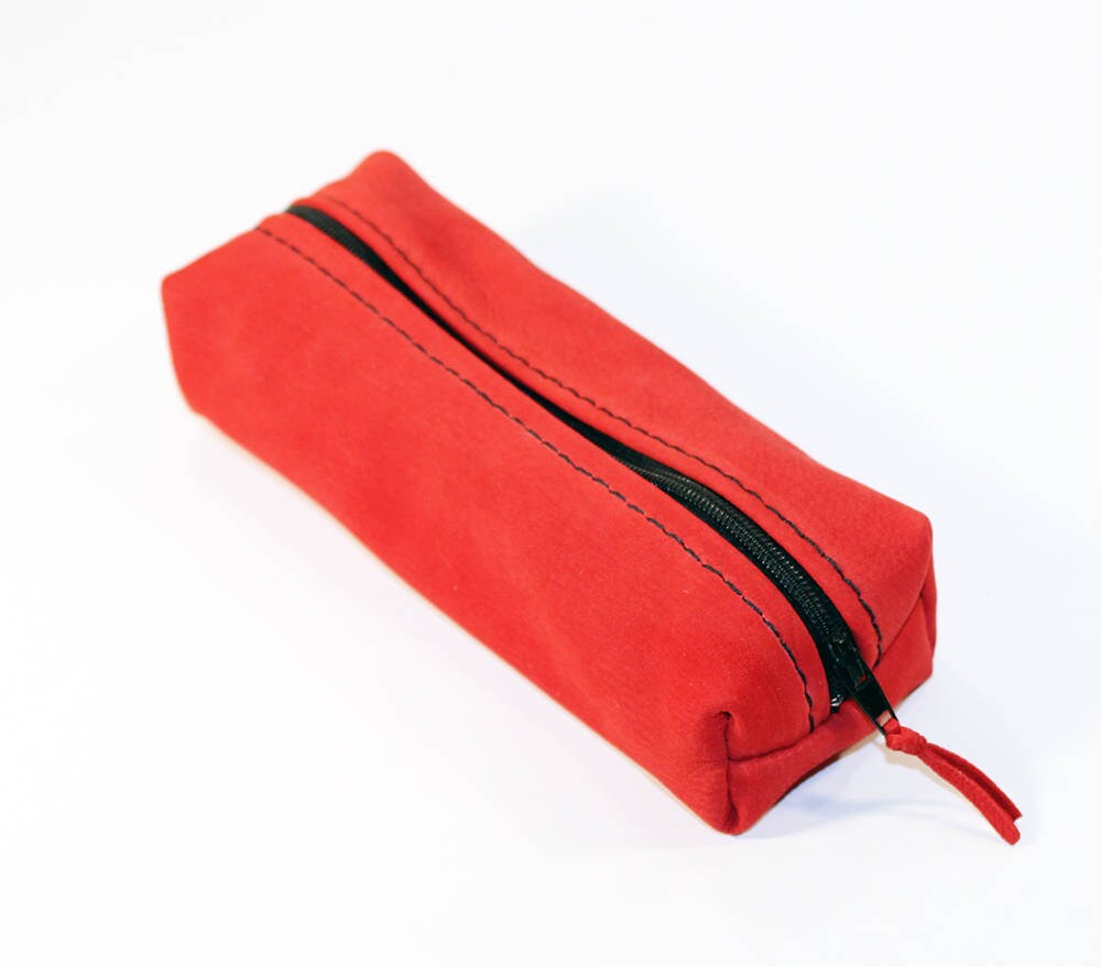 Toronata Handmade Genuine Cow Leather Pencil Case Red