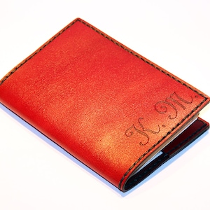 Personalized Red Leather Passport Cover: Waxed Thread Stitched