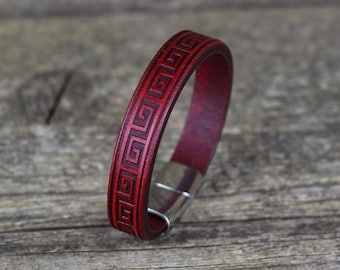 Handmade Red Leather Cuff Bracelet: Silver or Gold Clasp