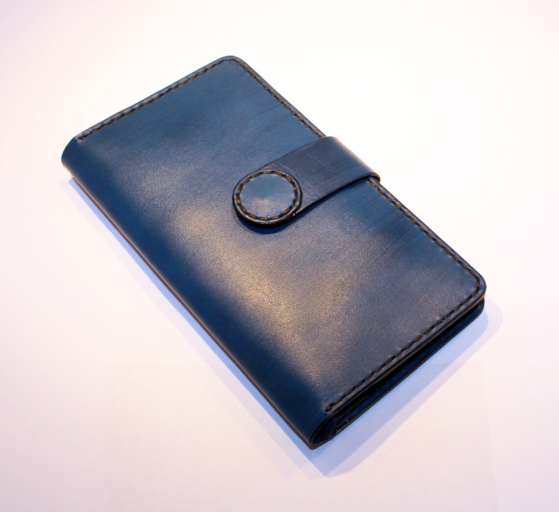 Blue Leather Wallet. Handmade Long Wallet. Leather Travel Etsy UK