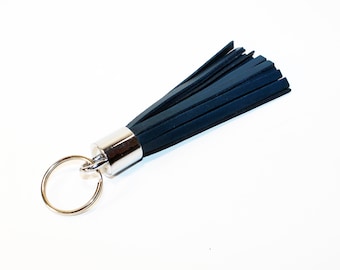 Leather Tassel Keychain. Blue Leather Keychain. 100% Handmade key chain! Great gift!