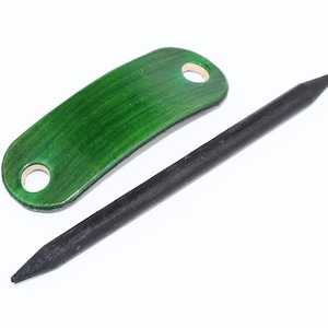 Small hair barrette, Green hair clip with wooden stick, Leather accessories, Great gift.