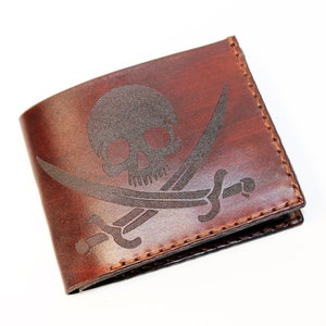 Cartera Jolly Roger, cartera pirata, cartera de piel con calavera, cartera para tarjetas de crédito, regalo para hombre, cartera de piel con calavera.