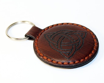 Triquetra leather key chain, Handmade key chain, Celtic Symbol, Helm of Ave, North symbol, Great gift!