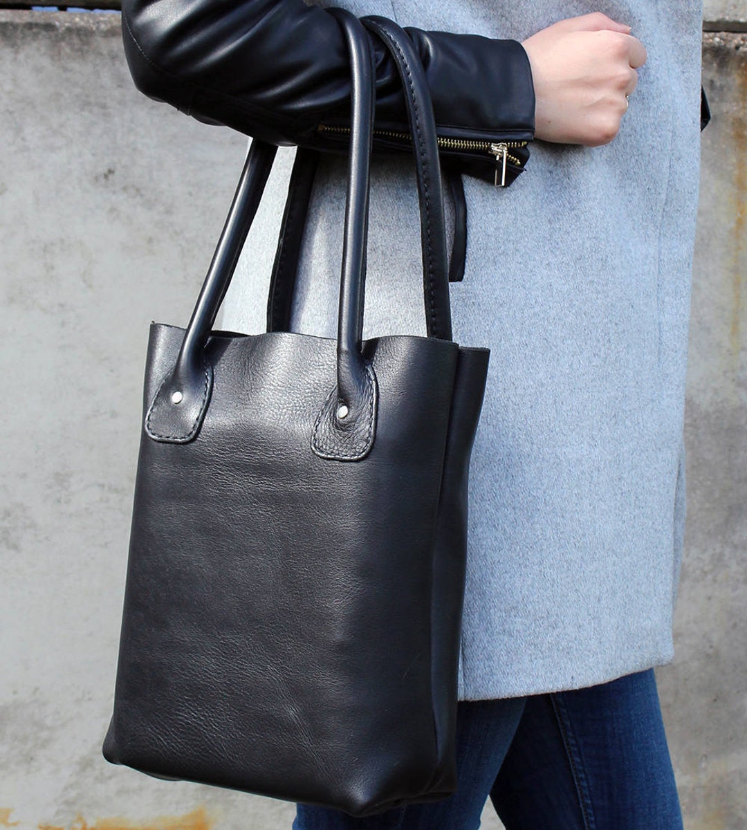 Leather Tote Bag Black Bag Leather Shopper Bag Everyday - Etsy