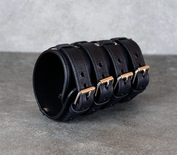 Black Leather Cuff Bracelet: Rocker Style Accessories - Etsy