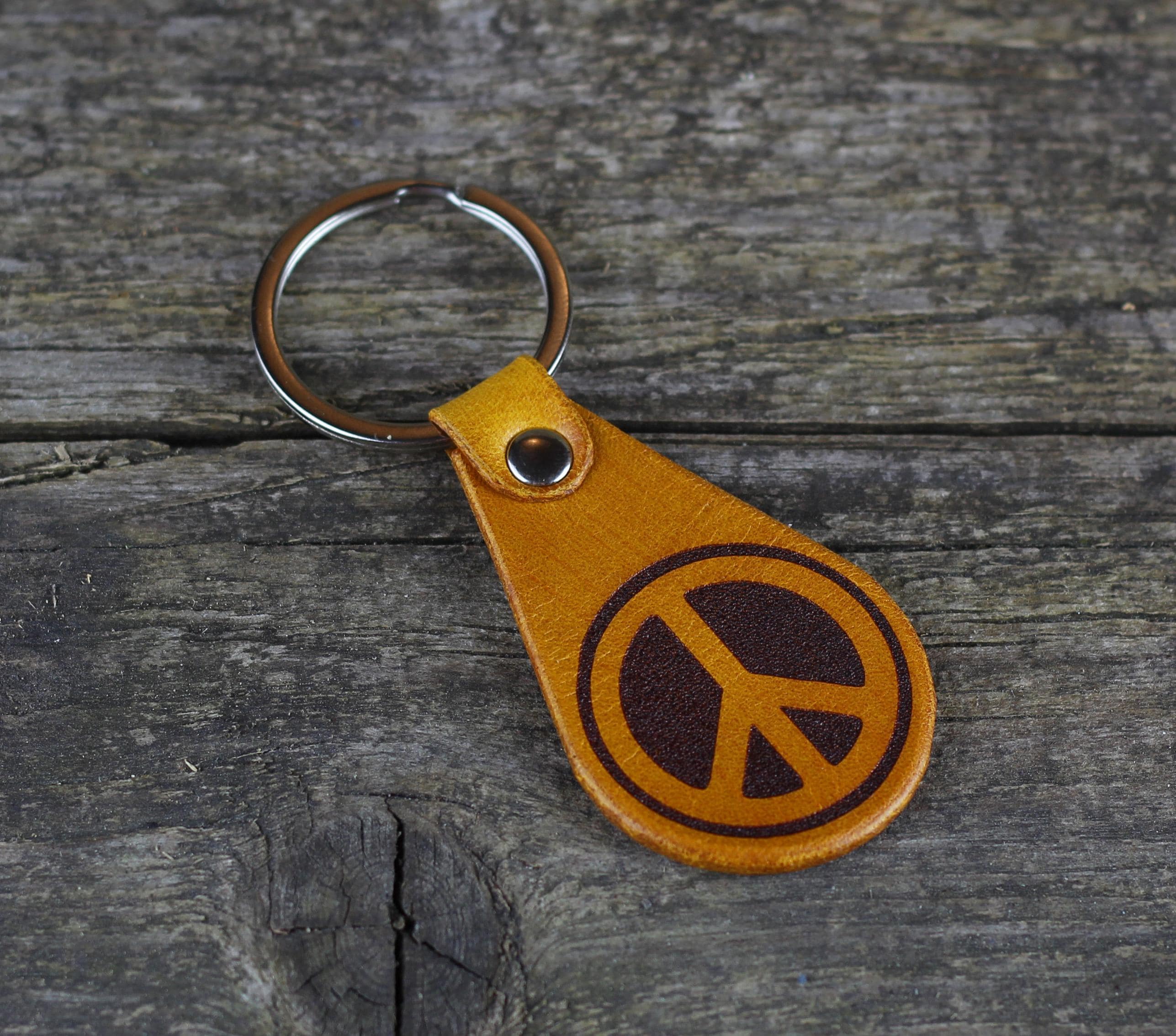 Leather Peace Sign Keychain: Hippie Key Fob - Etsy
