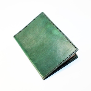 Hand Stitched Green Leather Passport Cover: Travel Wallet