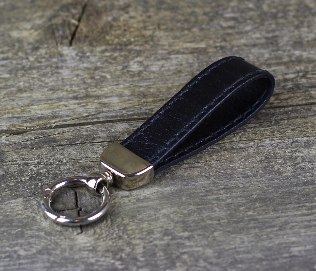 Handmade Black Leather Keychain: Personalized Key Fob - Etsy