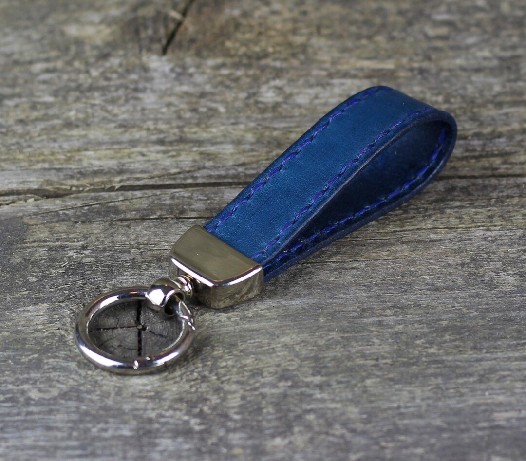 Handmade Blue Leather Keychain: Personalized Key Fob - Etsy