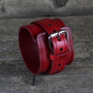 Red leather bracelet, leather accessories, red cuff, women cuff, men bracelet, anniversary gift, great gift.