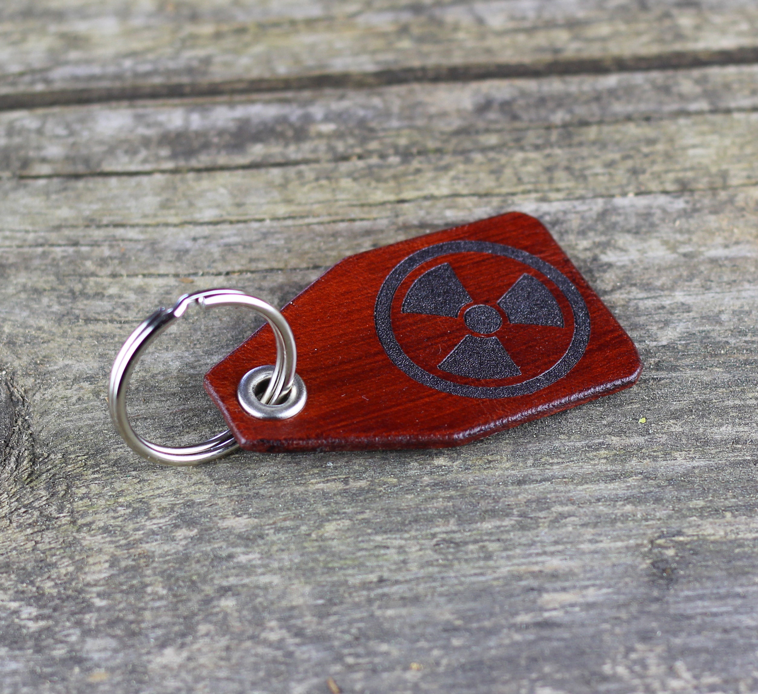 Nuclear Symbol Leather Keychain, Biohazard Keyfob, Leather Accessories ...