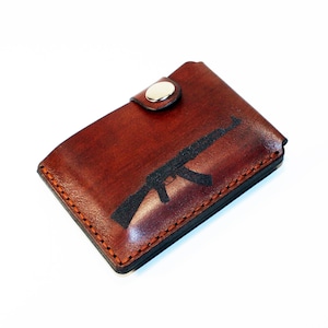 Cartera de cuero AK-47, billetera para tarjetas de crédito, monedero de cuero, tarjetero, rifle de asalto AK-47, gran regalo.