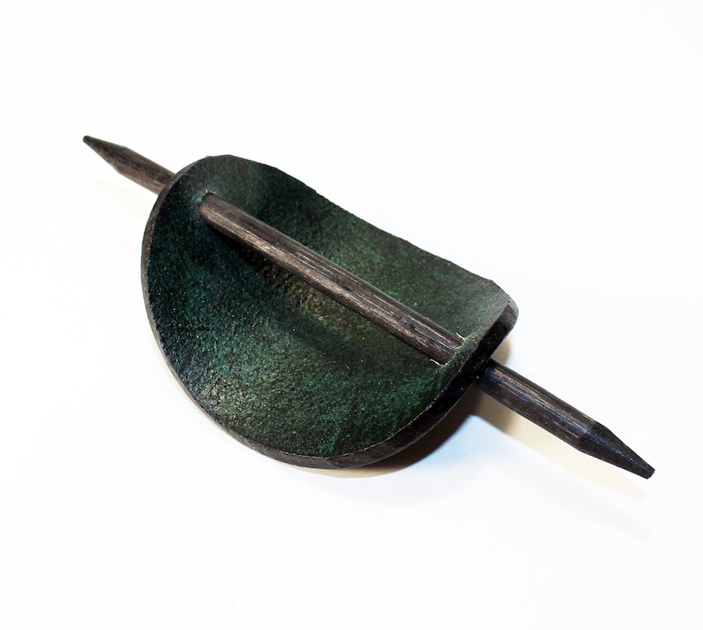 green hair clip with wooden stick. hair slide Oval hair barrette