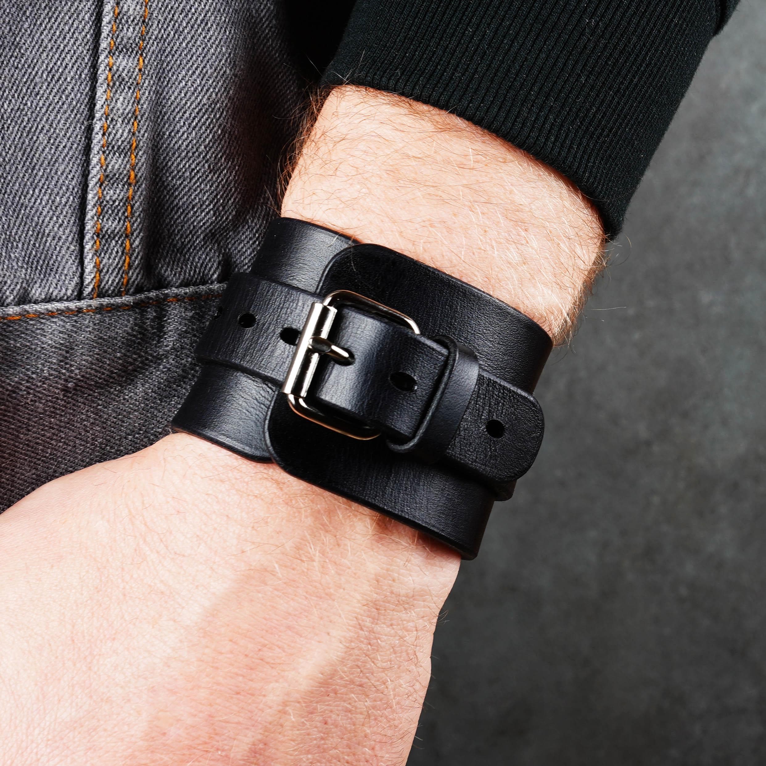 Black Leather Cuff Bracelet: Unisex Italian Leather Accessory - Etsy
