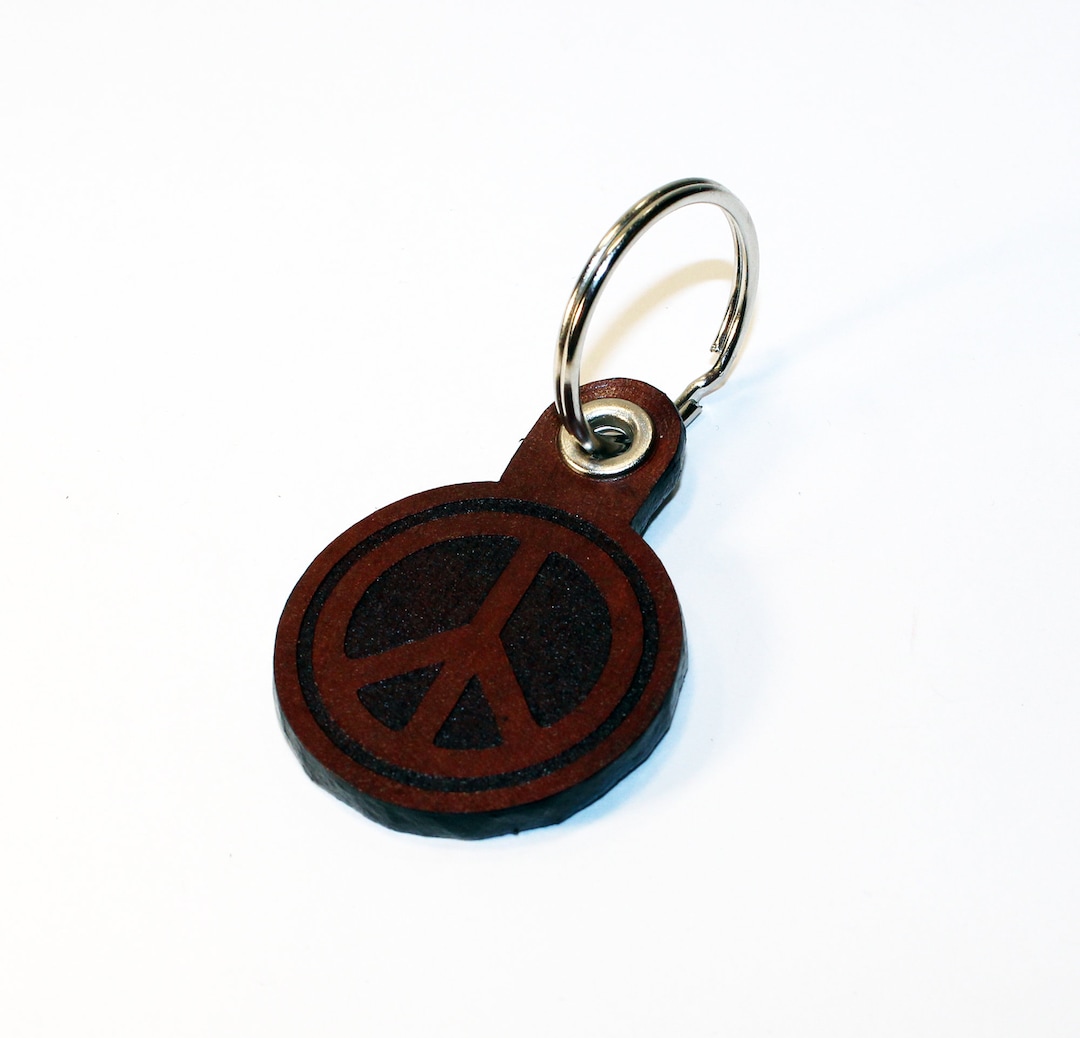 Peace Sign Leather Keychain: Hippie Style Keyring - Etsy UK