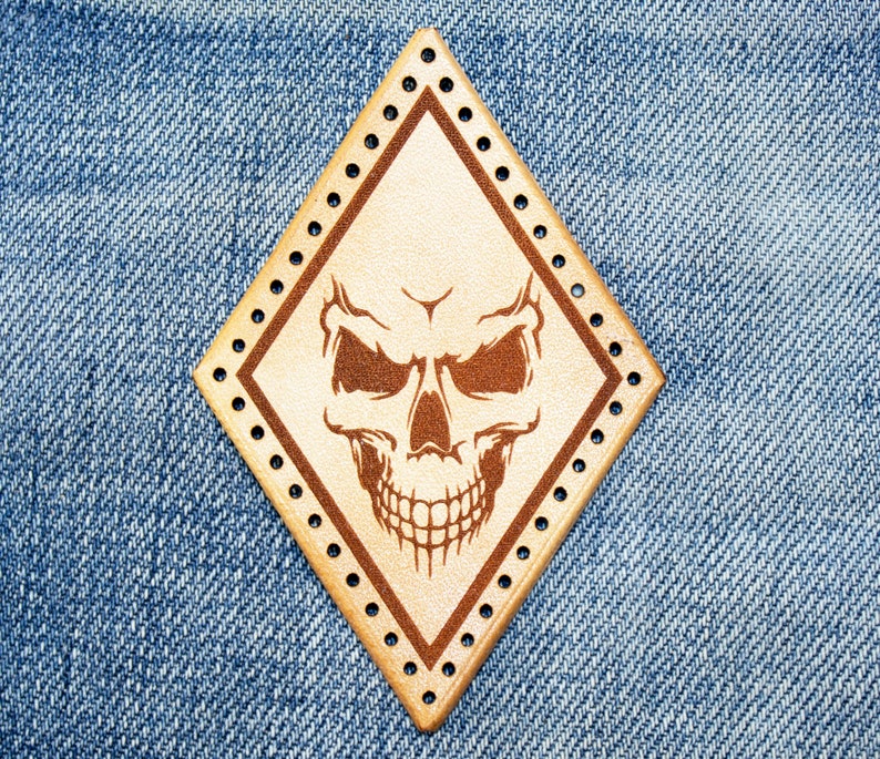 Skull leather patch, Skull sew, Rocker accessories, Motorcycle Patches, Great gift. image 1