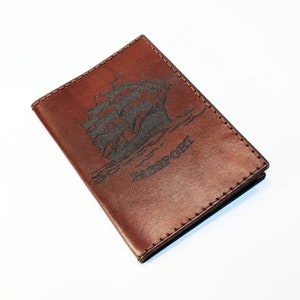 Sailor Passport Cover! Passport cover with ship. Leather Passport Holder! Leather Travel Passport Cover! Handmade Passport Cover!