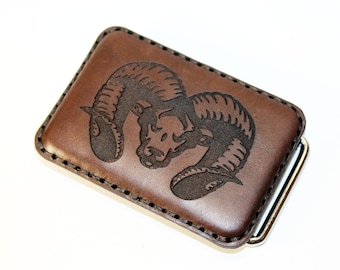 40mm Leather buckle with aries, brown handmade buckle, leather buckle, 40mm buckle.