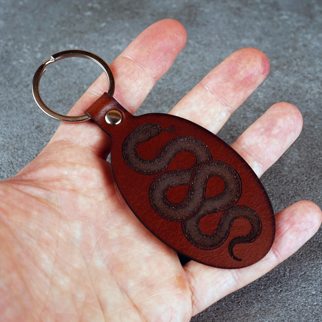Snake Keychain, Leather Key Fob, Snake Accessories, Brown Key Chain. - Etsy
