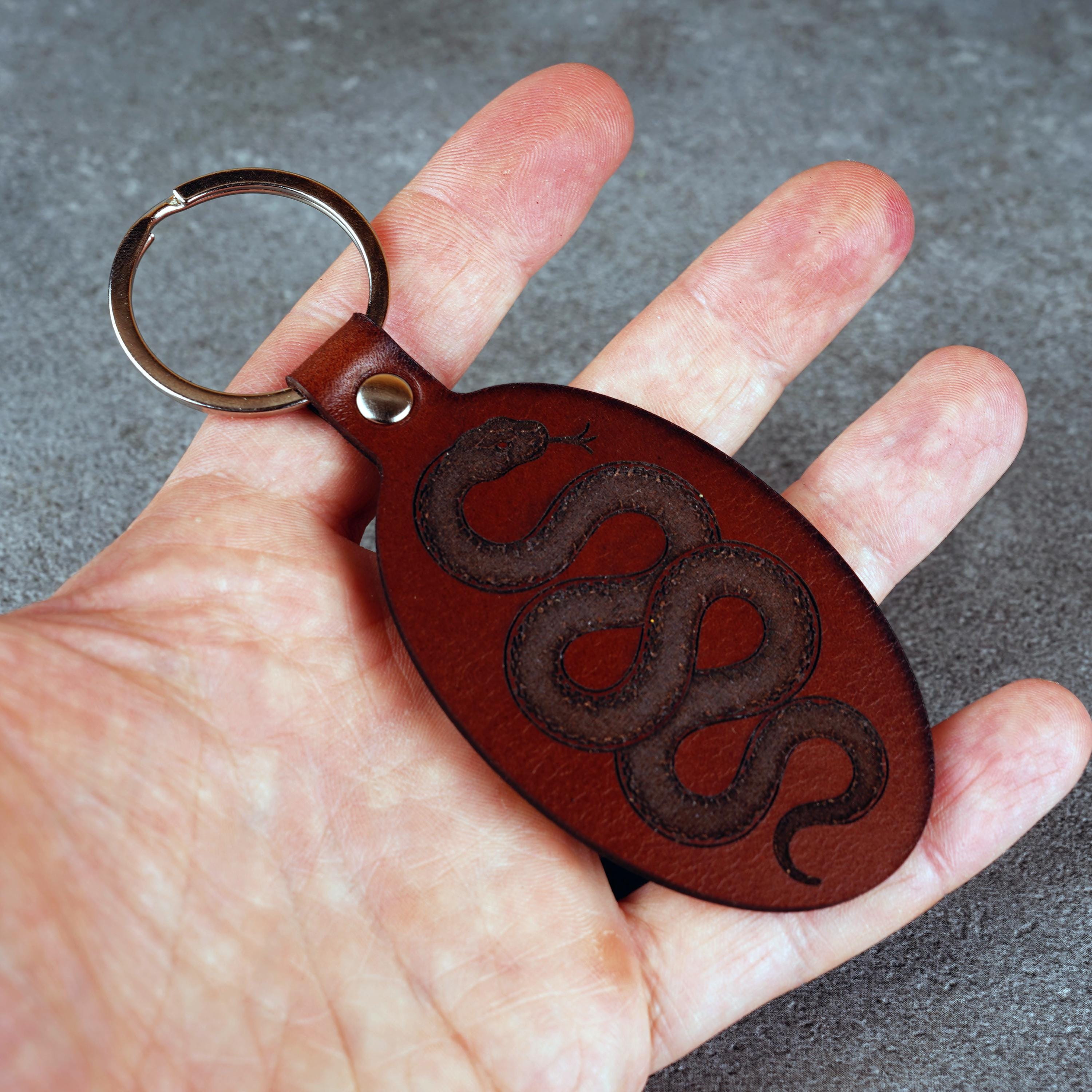 Snake Keychain, Leather Key Fob, Snake Accessories, Brown Key Chain. - Etsy