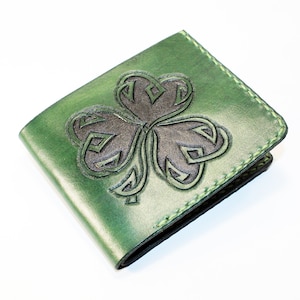 St. Patricks Day Leder Portemonnaie, irische Geldbörse, keltischer Knoten, Glücksbringer Geldbörse, handgemachte Geldbörse. Kobold Geldbörse.