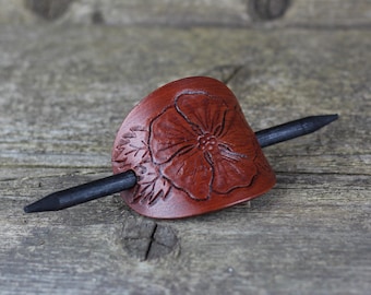 Pasador de pelo de cuero hecho a mano: Pasador de pelo con flor en relieve