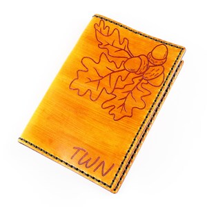 Personalized Passport Cover With Oak Leaves! Leather Passport Cover With Initials! Passport Holder! Leather Travel Passport Cover!