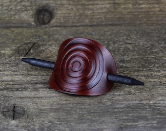Handmade Leather Hair Barrette with Wooden Stick