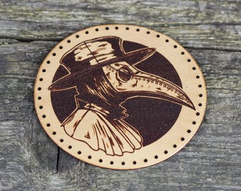 Handmade Plague Doctor Leather Patch - Sew On Applique