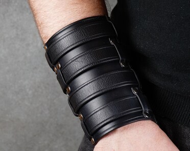 Black Leather Cuff Bracelet: Rocker Style Accessories - Etsy