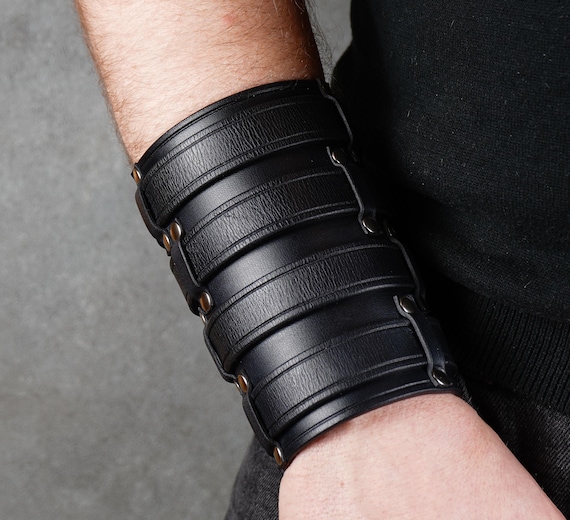 Black Leather Cuff Bracelet: Rocker Style Accessories - Etsy