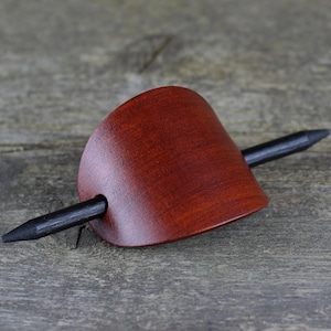 Brown oval hair barrette, Hair clip with wooden stick, Leather accessories, Great gift.
