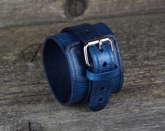 Pulsera de cuero azul, accesorio unisex de cuero italiano